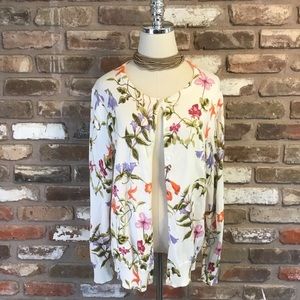 LANDS’ END Women’s Botanical Floral 100% Supima Cotton Cardigan Sweater XL